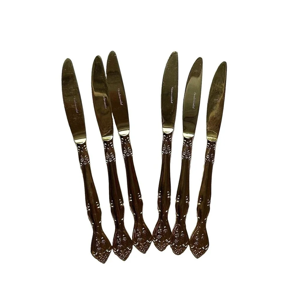 Continental Butter Knives Flatware Gold Finish Set of 6 Vintage